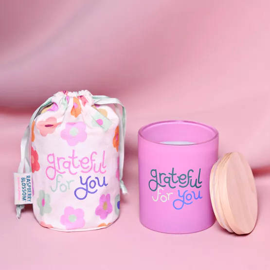 Raspberry Blossom Fragranced Candle In A Pouch - "Grateful For You" - More Than Just a Gift | Narborough Hall