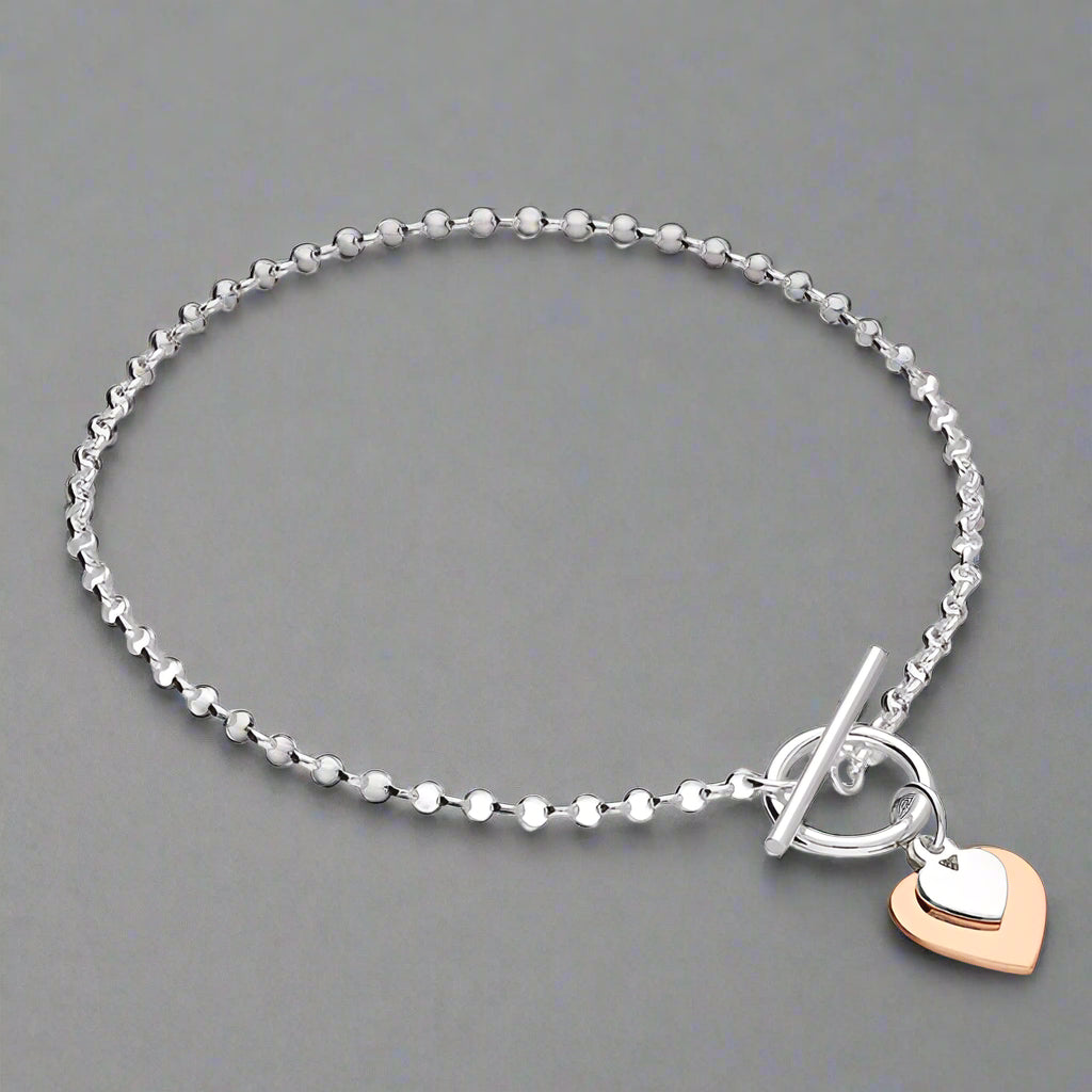 Sterling Silver Rose Gold T-Bar Heart Bracelet - More Than Just a Gift | Narborough Hall