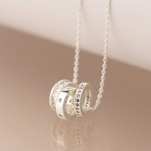 POM Silver Plated Triple Mini Crystal Rings Necklace - More Than Just a Gift | Narborough Hall