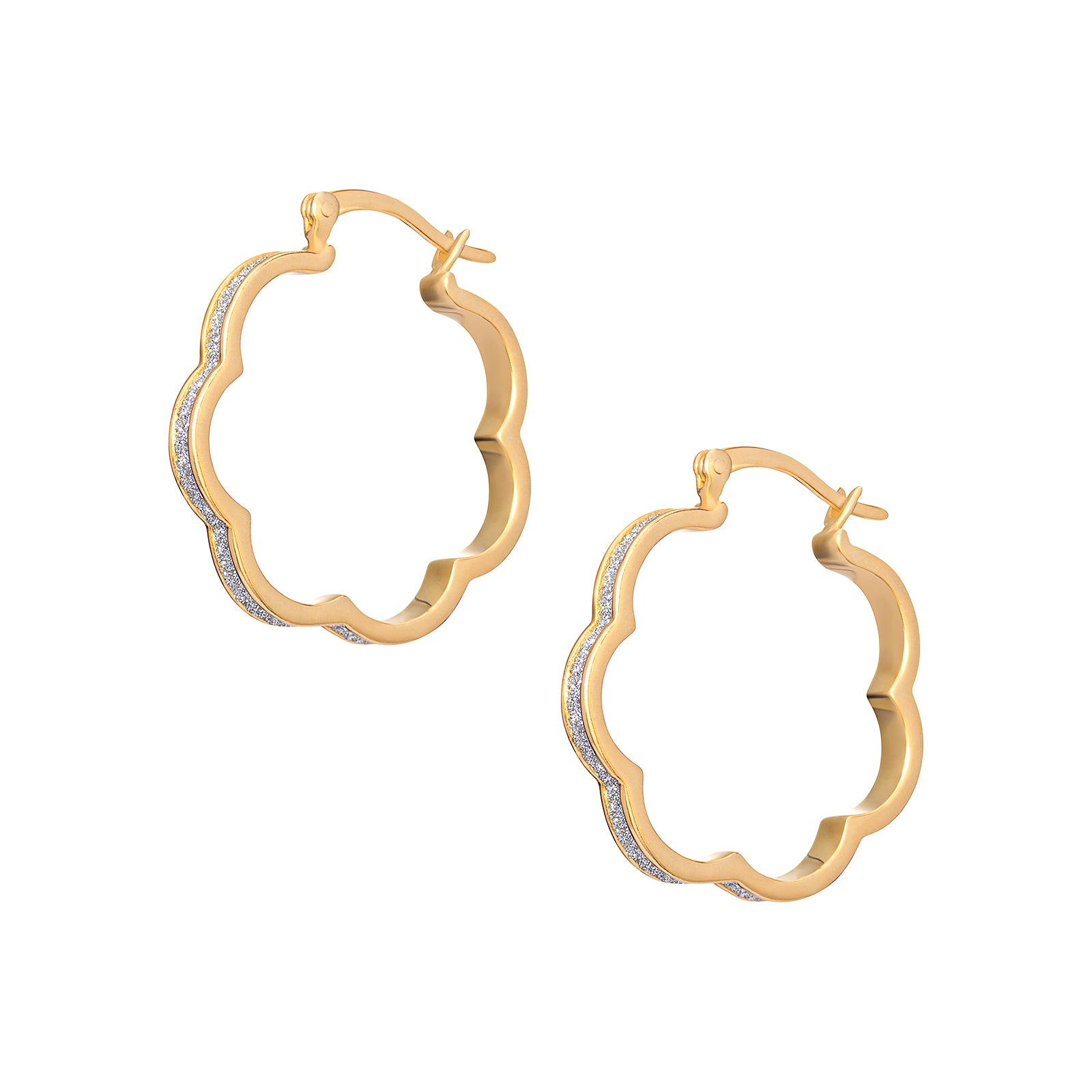 Sterling Silver Gold Plated Scalloped CZ Hoop Earrings