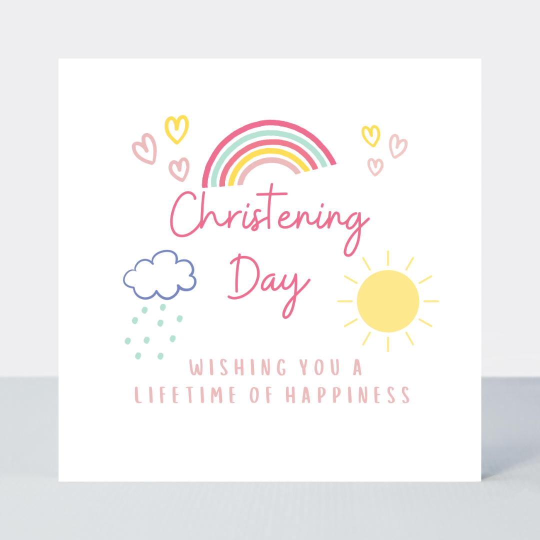 Rainbows Pink Christening Card - More Than Just a Gift | Narborough Hall