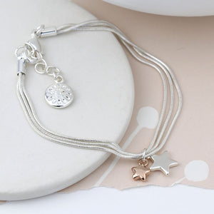 POM Triple Chain Bracelet with Rose Gold & Silver Stars - More Than Just a Gift | Narborough Hall
