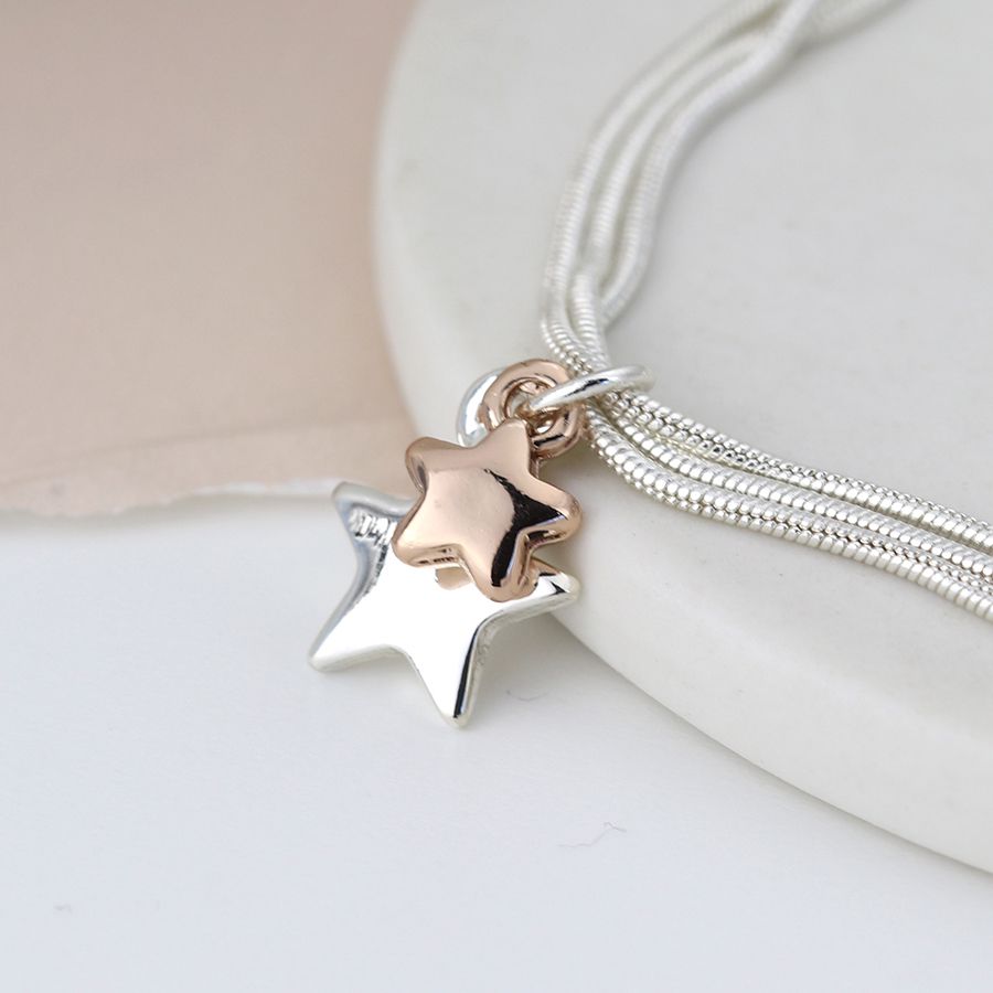 POM Triple Chain Bracelet with Rose Gold & Silver Stars - More Than Just a Gift | Narborough Hall