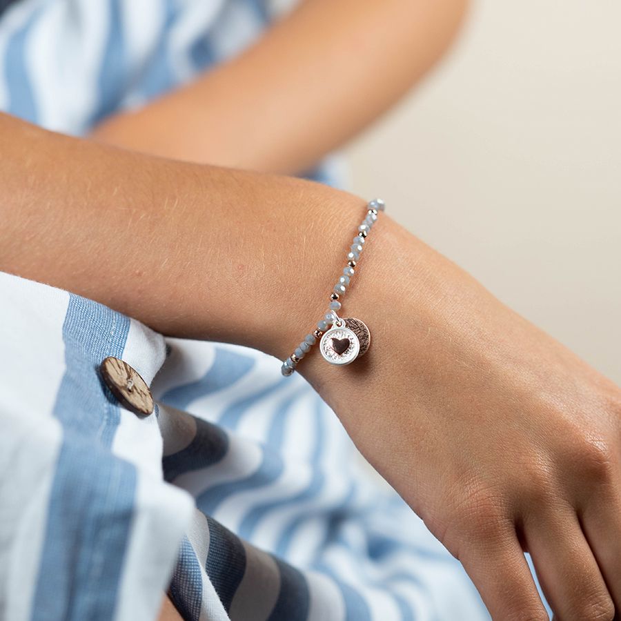 POM Rose Gold Heart Disc Grey Bead Bracelet - More Than Just a Gift | Narborough Hall