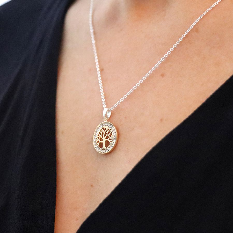 POM Silver Plated Necklace With Golden Tree Of Life