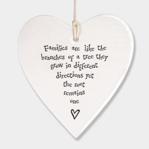 East of India Porcelain Heart - Families Are Like The Branches