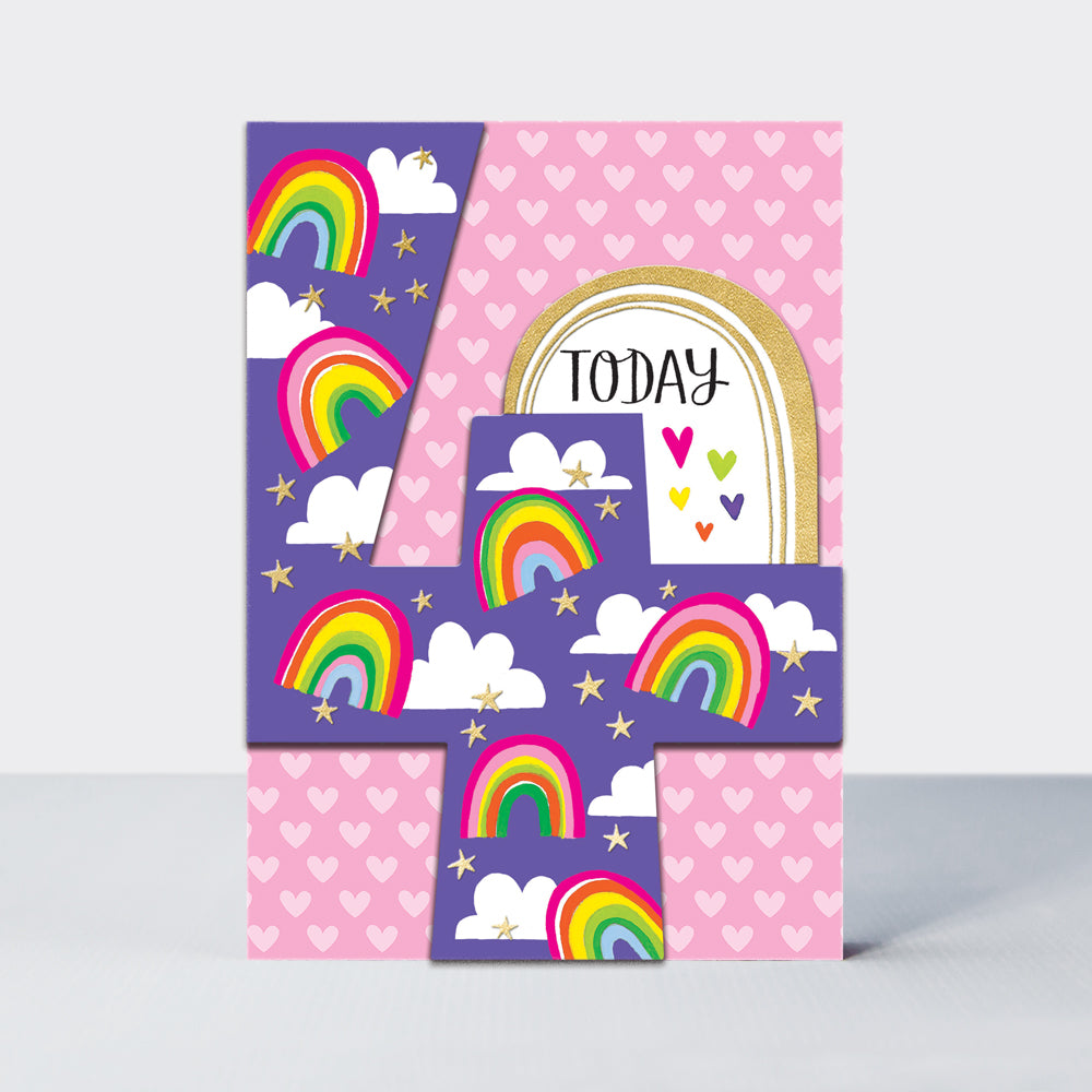 Ditto Age 4 Girl Rainbow & Hearts Birthday Card - More Than Just a Gift | Narborough Hall