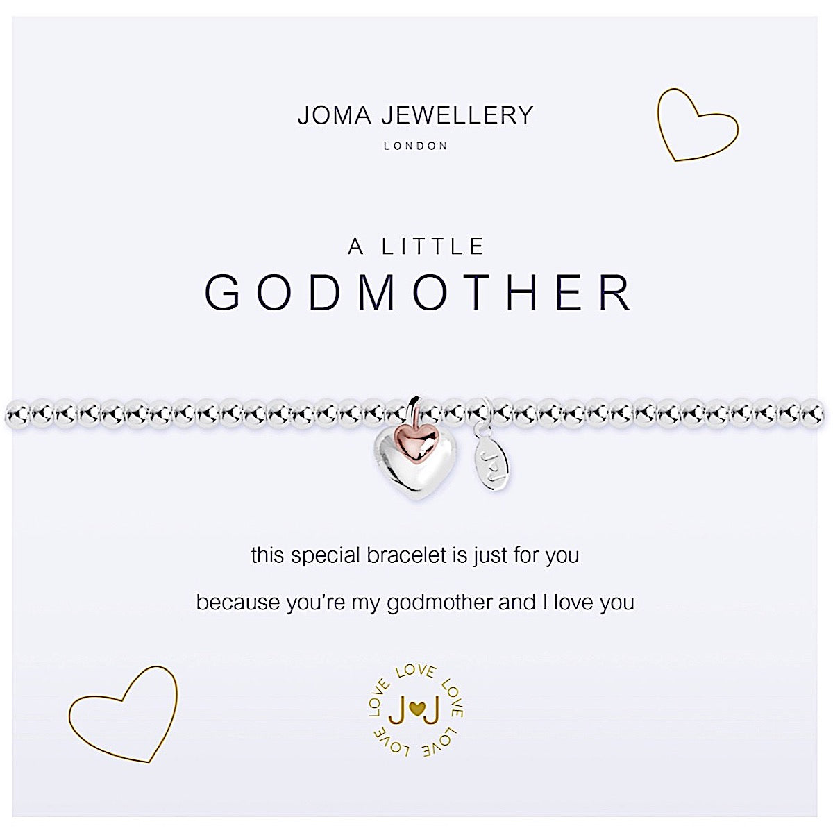 Joma Jewellery a little Godmother Bracelet - hearts - More Than Just a Gift | Narborough Hall