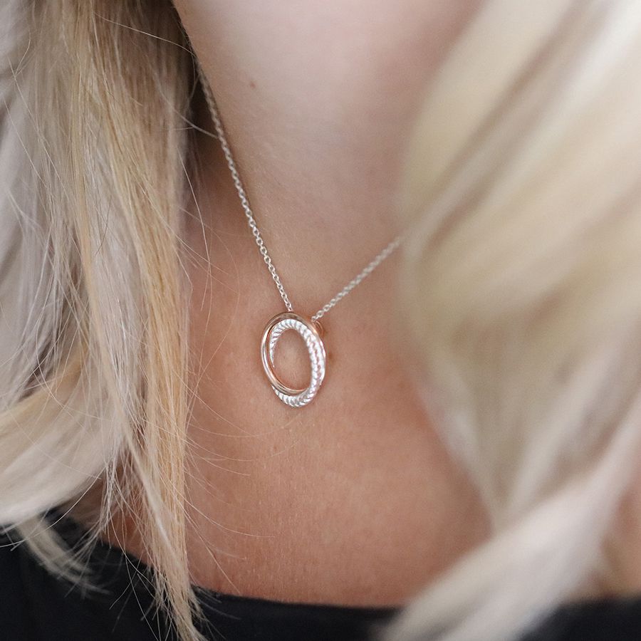 POM Sterling Silver Twist and Rose Gold Hoop Necklace