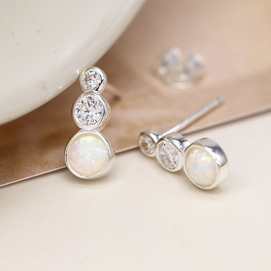 POM Sterling Silver Opal and Crystal Earrings - More Than Just a Gift | Narborough Hall