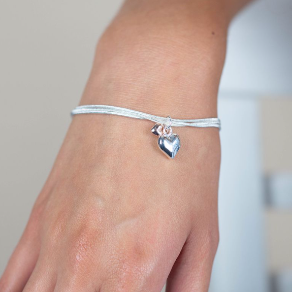 POM Silver Heart & Rose Gold Small Heart Chain Bracelet - More Than Just a Gift | Narborough Hall