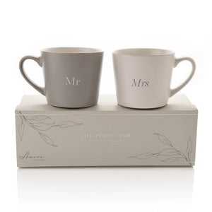 Amore Set Of 2 Grey & White Mugs - Mr & Mrs - More Than Just a Gift | Narborough Hall