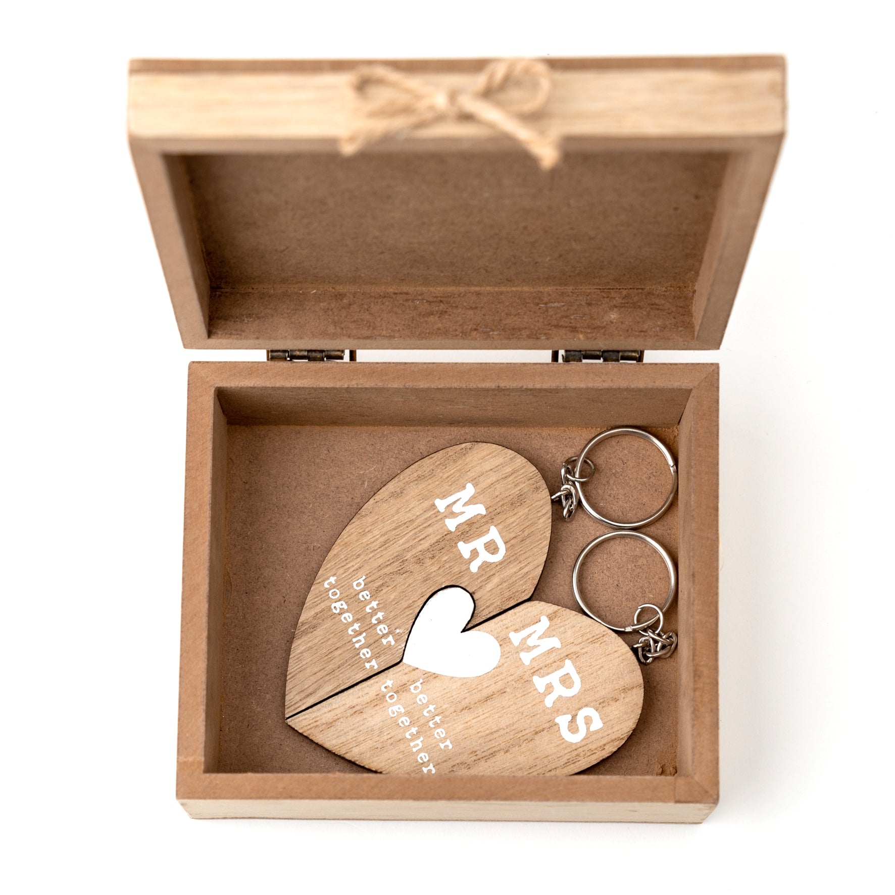 Love Story 'Mr and Mrs' Wooden Keyrings in a Box - More Than Just a Gift | Narborough Hall