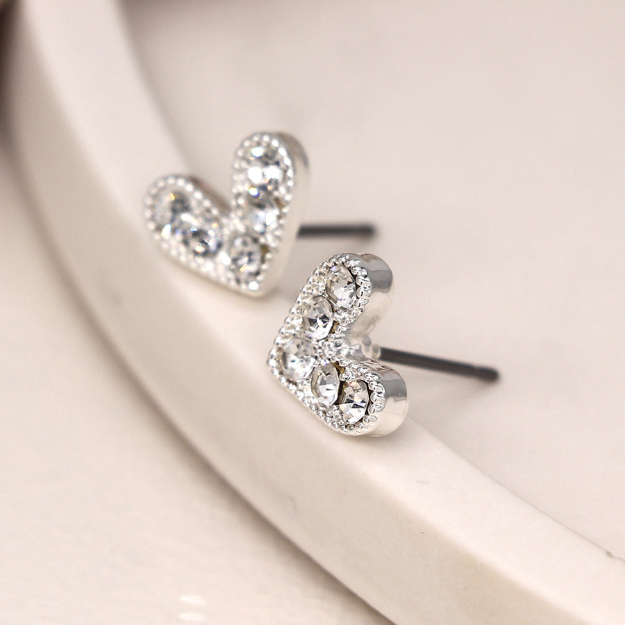 POM Silver Plated Crystal Heart Stud Earring