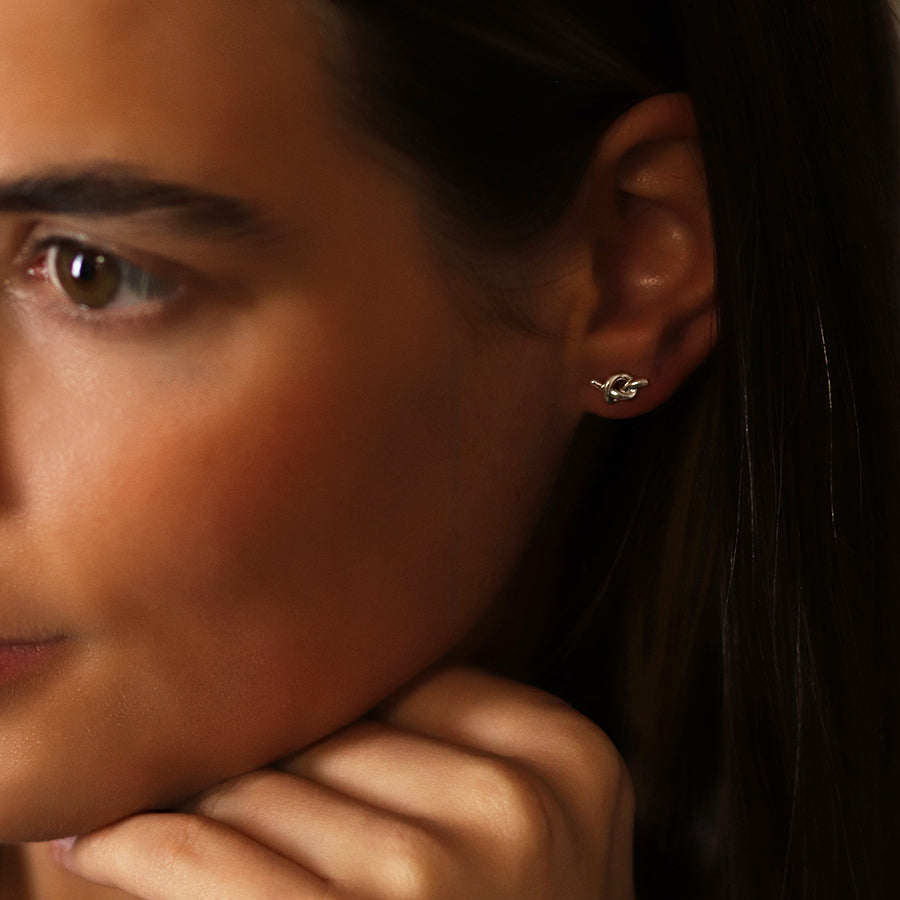 POM Silver plated dainty knot earrings
