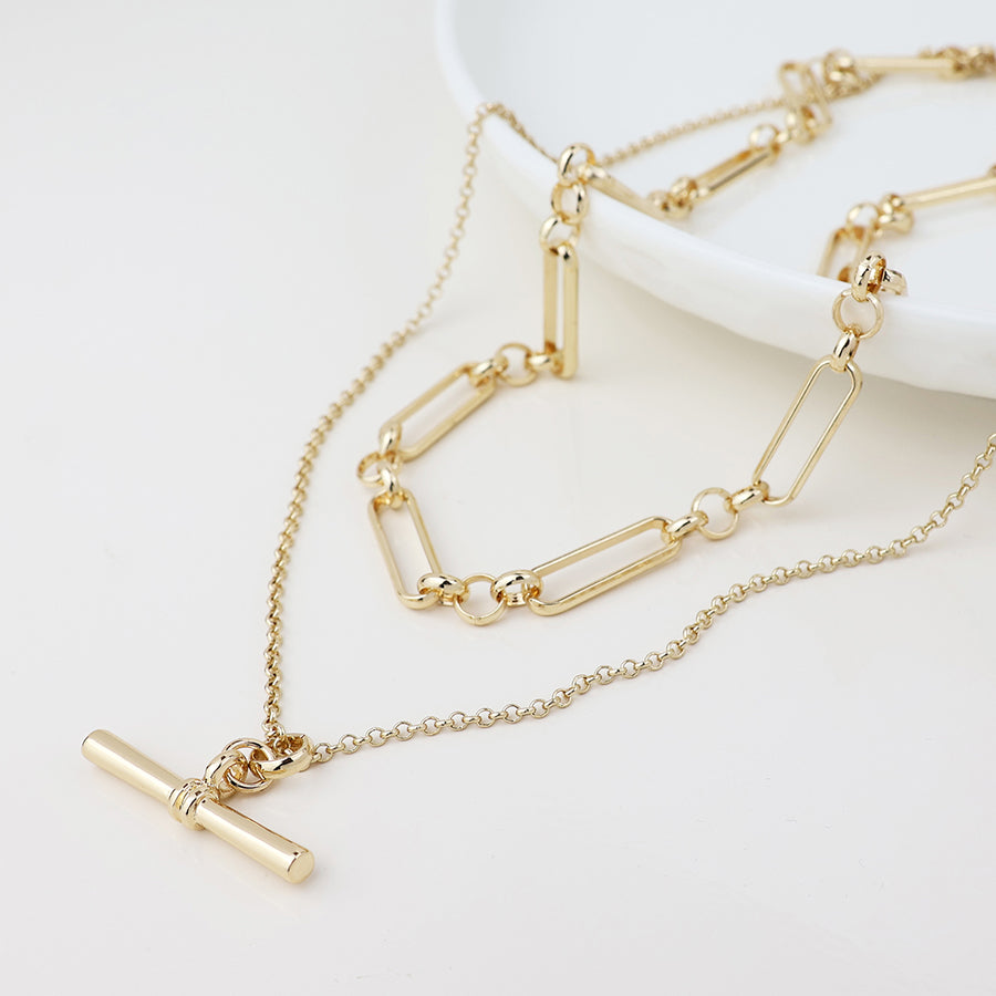 POM Golden layered chain and t-bar necklace
