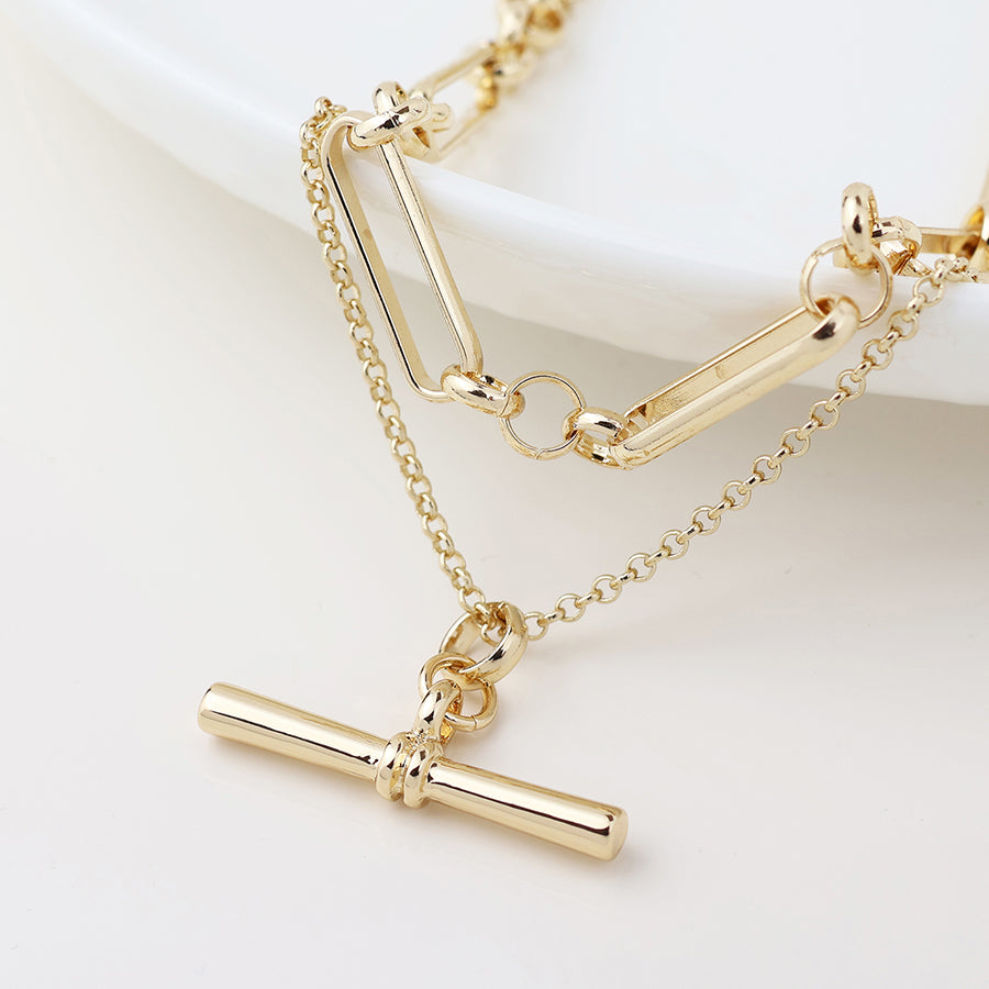 POM Golden layered chain and t-bar necklace