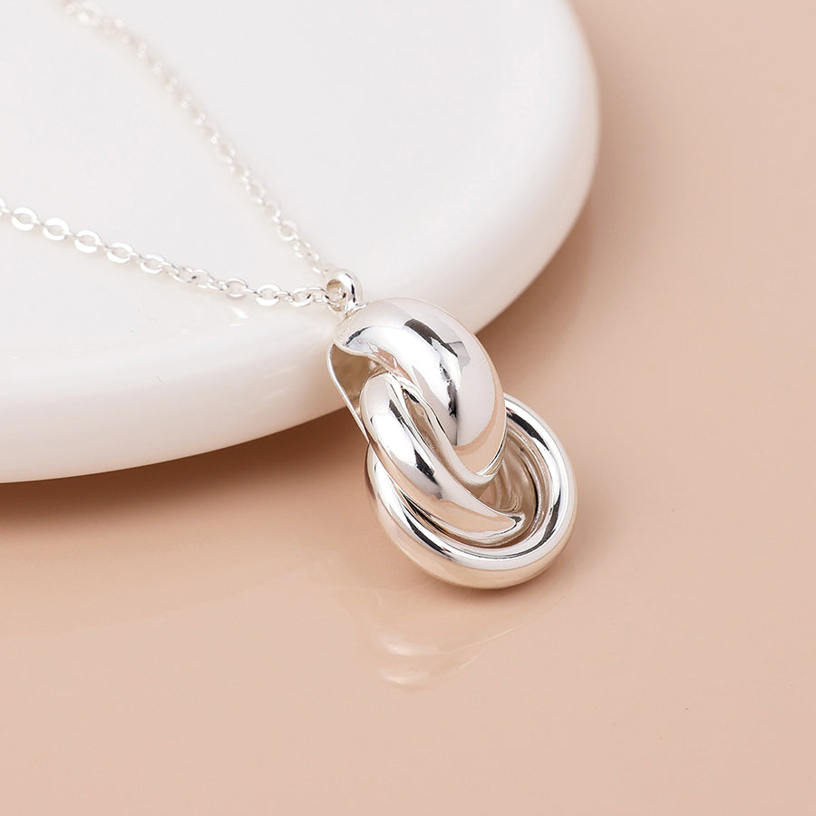POM Silver plated polished knot necklace