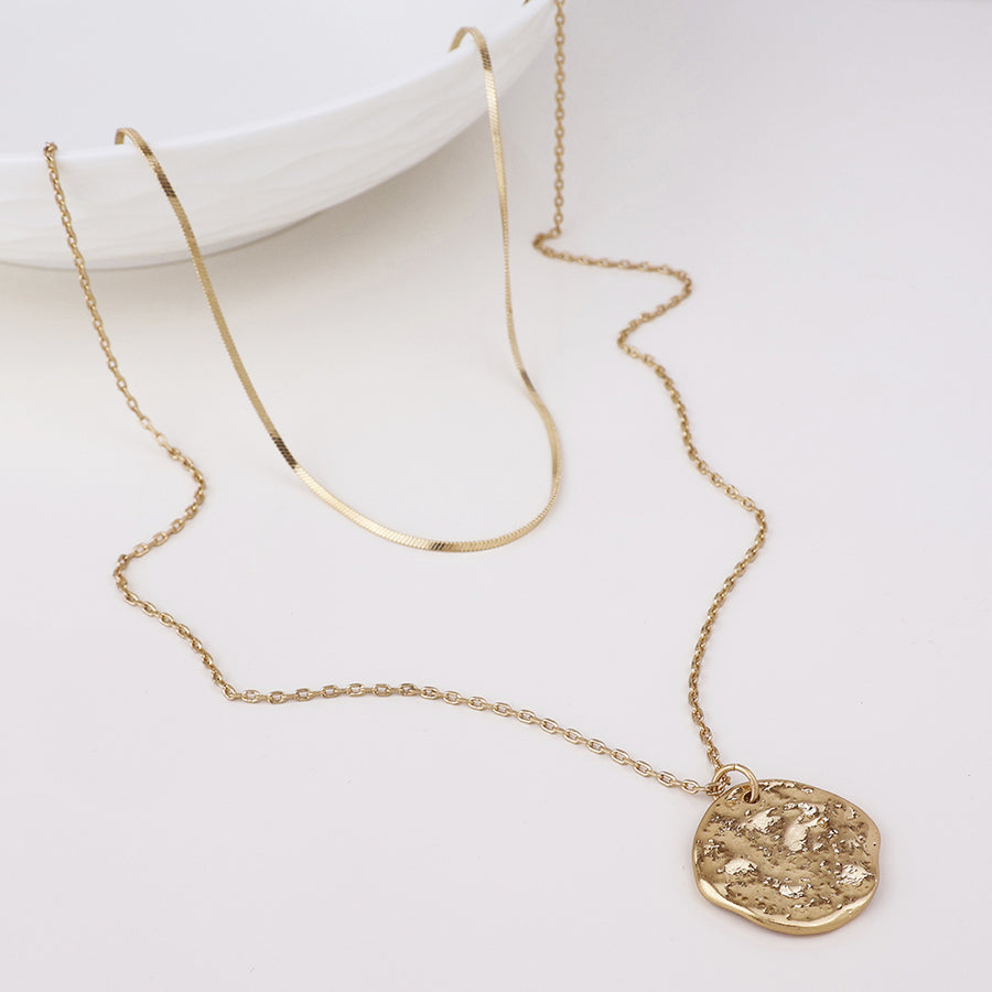POM Solstice POM Worn golden textured disc layered chain necklace