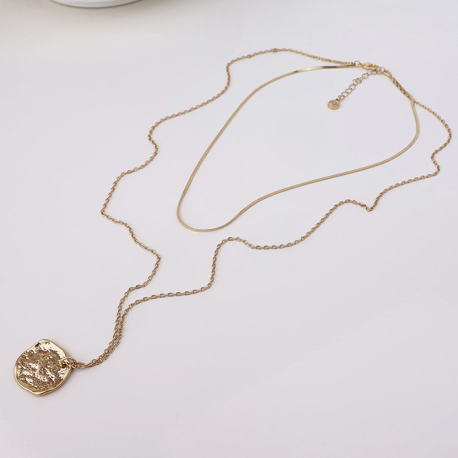 POM Solstice POM Worn golden textured disc layered chain necklace