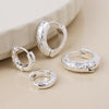 POM Molten Silver plated worn textured huggie hoop duo
