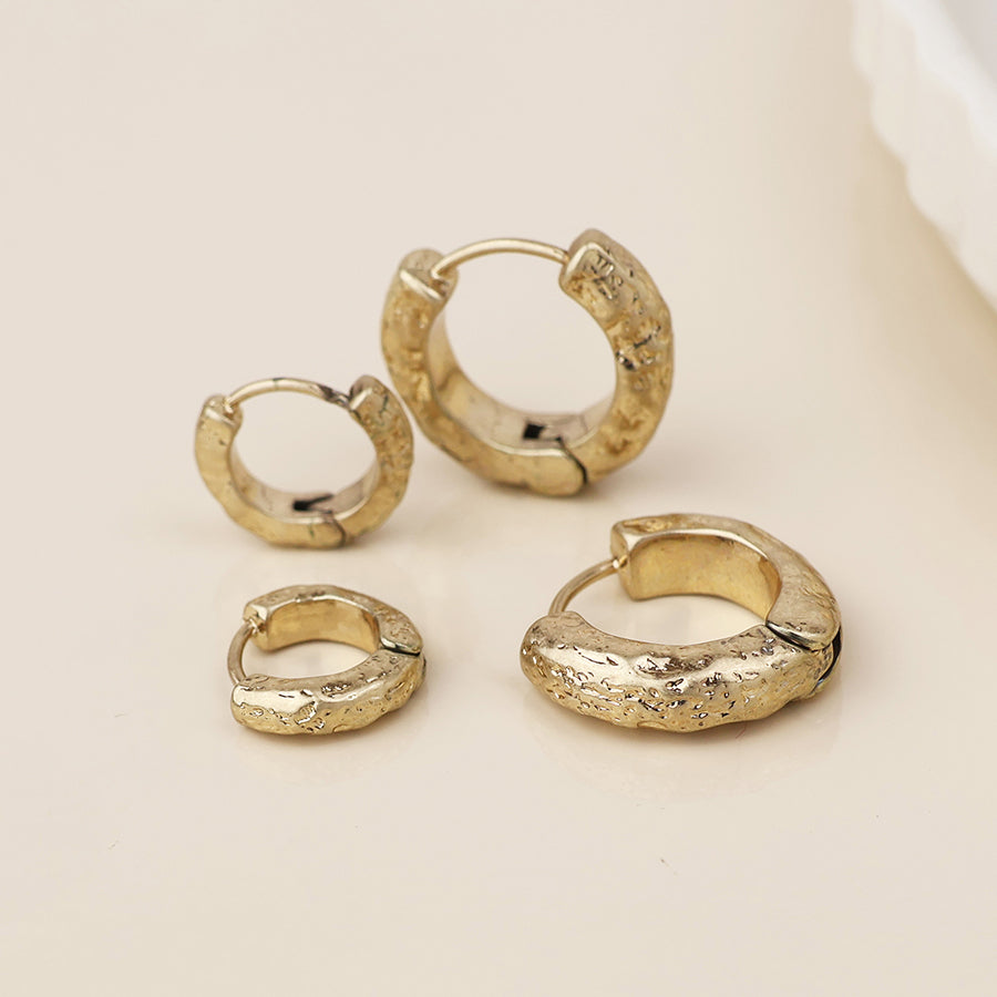 POM Molten Golden worn textured huggie hoop duo