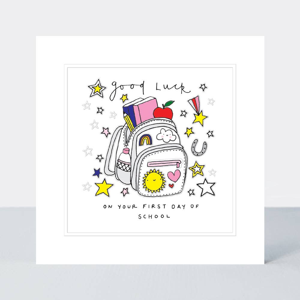 Pocket Rocket Good Luck 1st Day Pink Rucksack Card