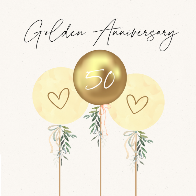 Petimo - Camille Golden Anniversary Balloons Card - More Than Just a Gift | Narborough Hall