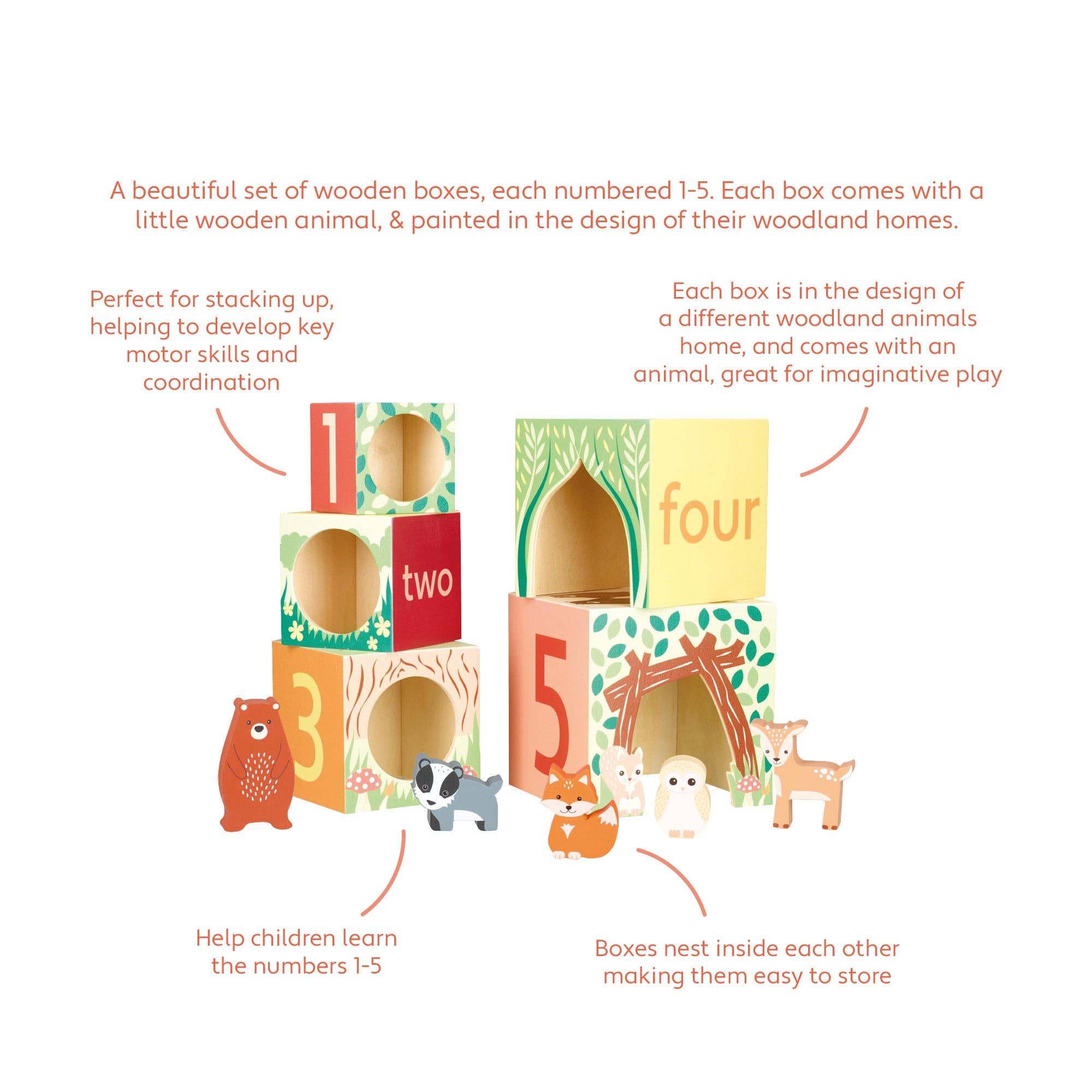 Orange Tree Toys - Woodland Wooden Stacking Cubes