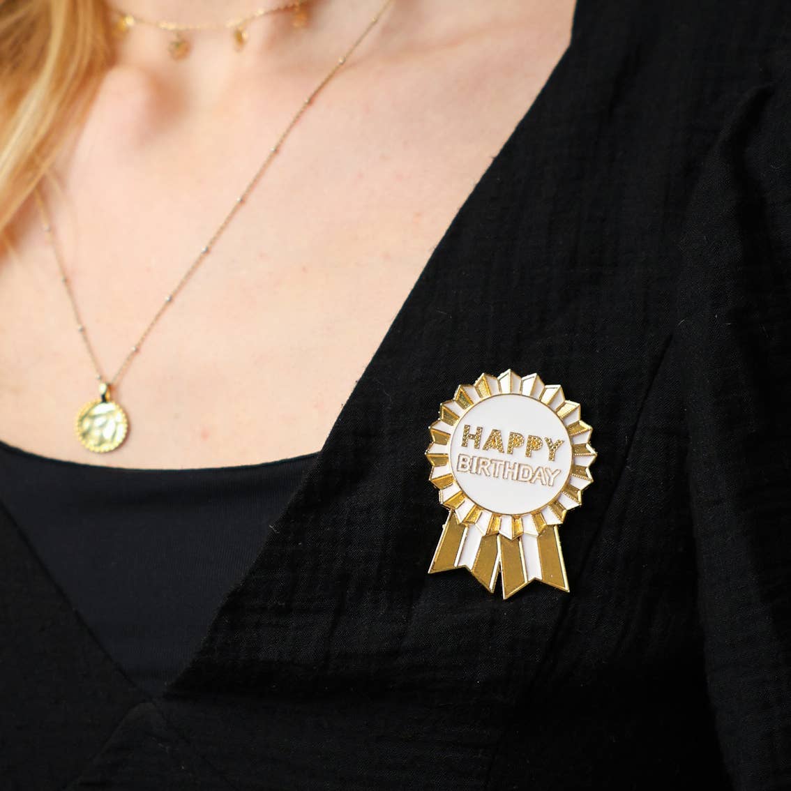 Talking Tables - Gold Enamel "Happy Birthday" Pin Badge | Birthday Badges | - More Than Just a Gift | Narborough Hall