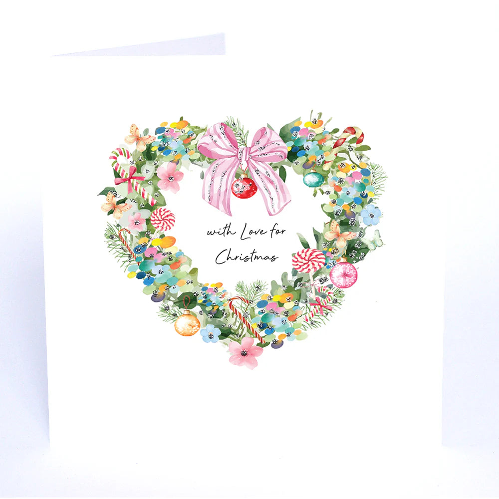 With Love for Christmas Heart Wreath - Five Dollar Shake Hand Finished Christmas card