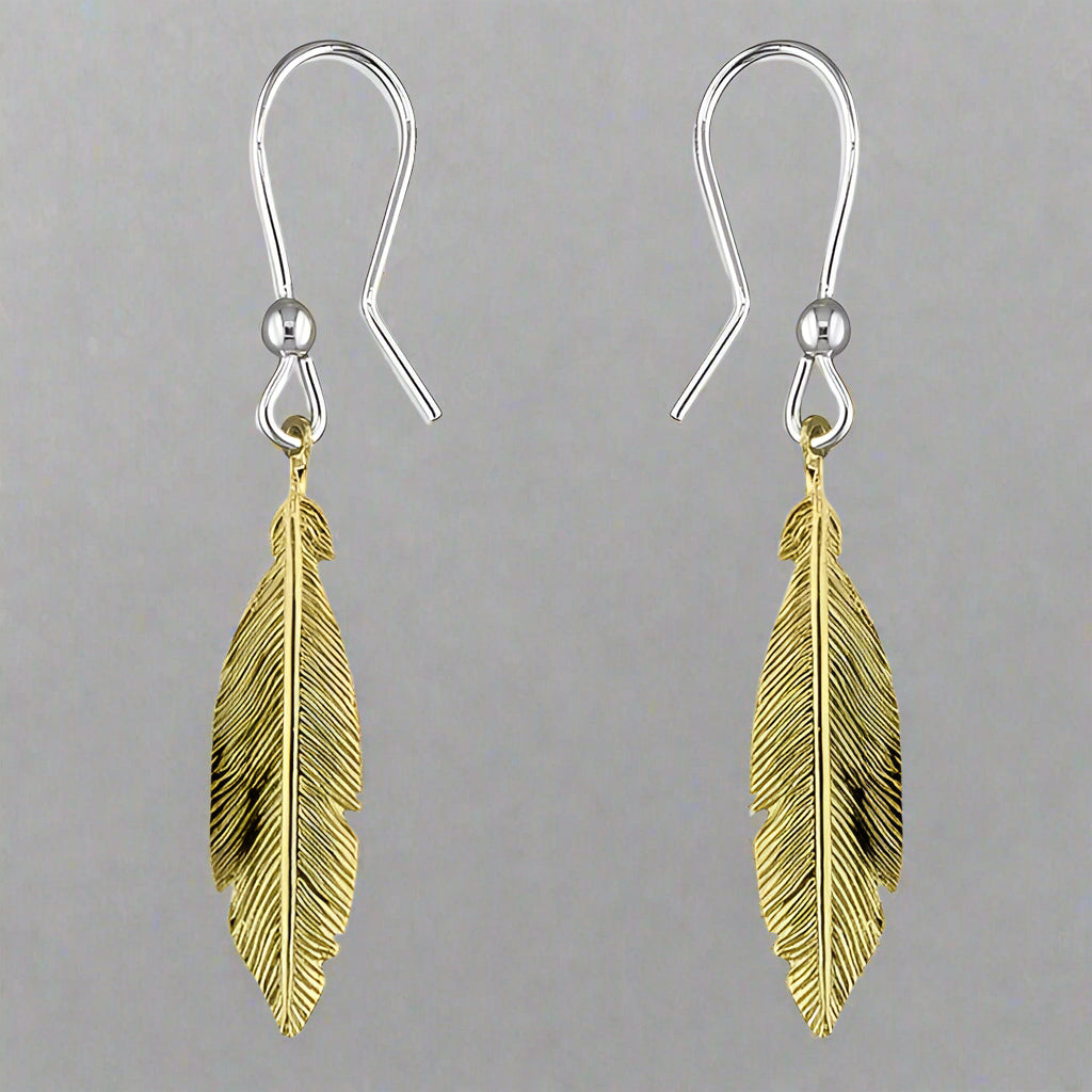 Iris & Miel Sterling Silver Gold Plated Feather Drop Hook Earrings