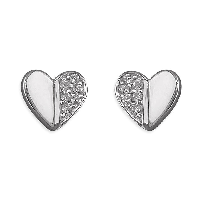 Sterling Silver Half Cubic Zirconia Half Plain Stud - More Than Just a Gift | Narborough Hall
