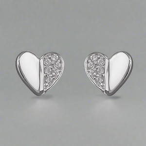 Sterling Silver Half Cubic Zirconia Half Plain Stud - More Than Just a Gift | Narborough Hall