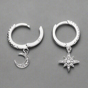 Sterling Silver CZ Star & Moon Huggie Earrings - More Than Just a Gift | Narborough Hall