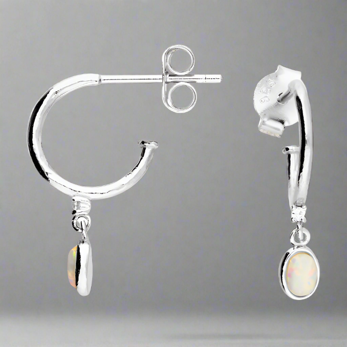 Sterling Silver CZ Opal Charm Hoop Earrings - More Than Just a Gift | Narborough Hall