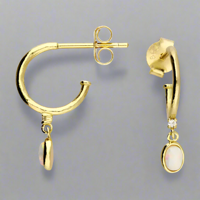 Sterling Silver Gold Plated Opal Charm Hoop Earrings - More Than Just a Gift | Narborough Hall
