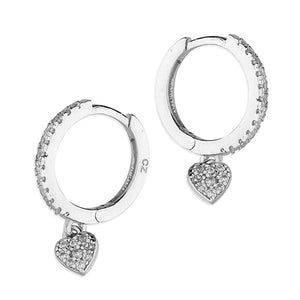 Sterling Silver  CZ Heart Charm Huggie Hoop - More Than Just a Gift | Narborough Hall
