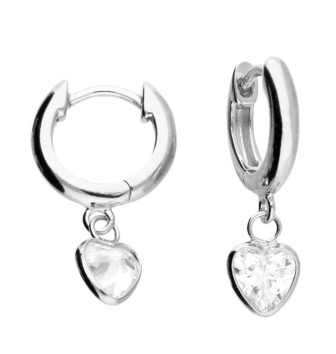 Sterling Silver Heart CZ Huggie Hoop Earrings - More Than Just a Gift | Narborough Hall