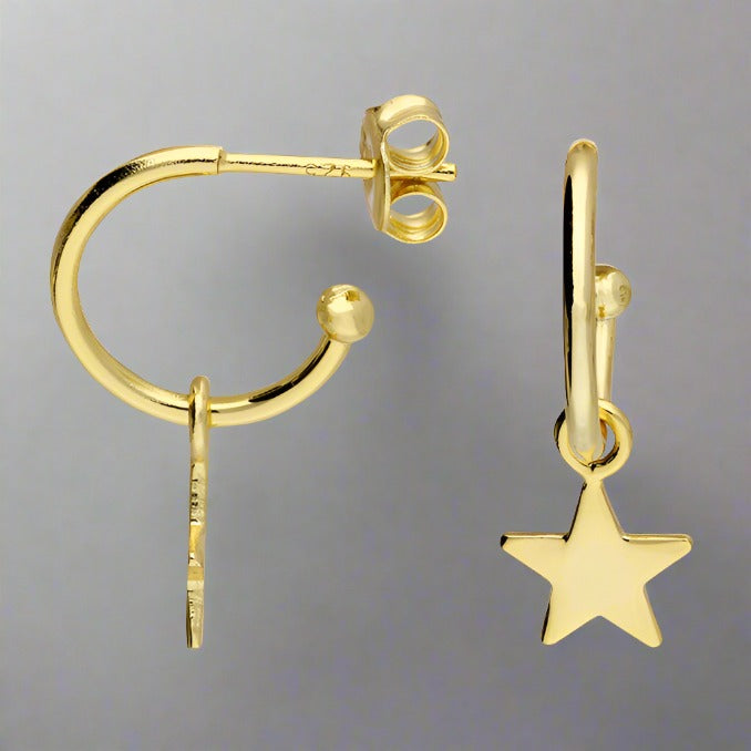 Sterling Silver Gold Plated Star Hoop Earrings - More Than Just a Gift | Narborough Hall