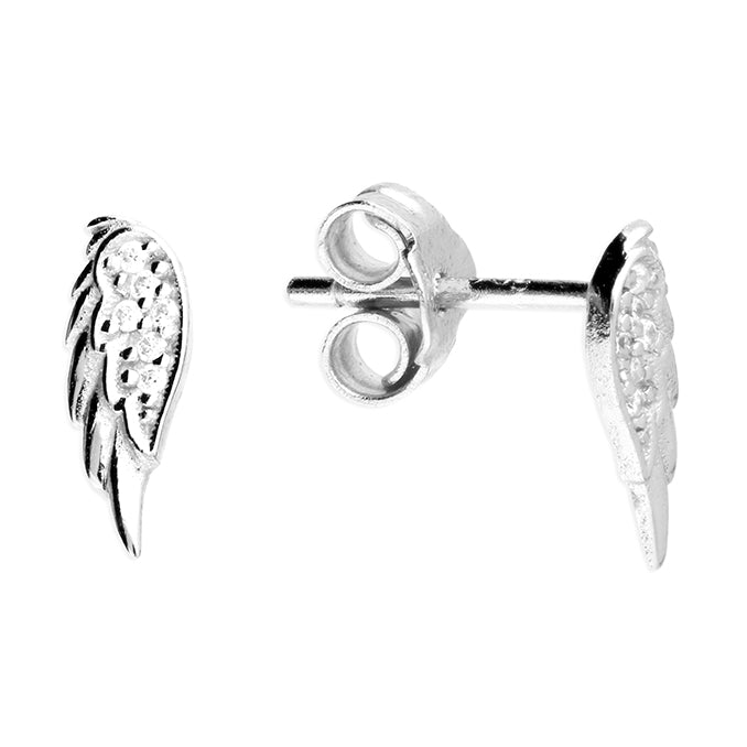 Sterling Silver Cubic Zirconia Angel Wing Stud Earrings