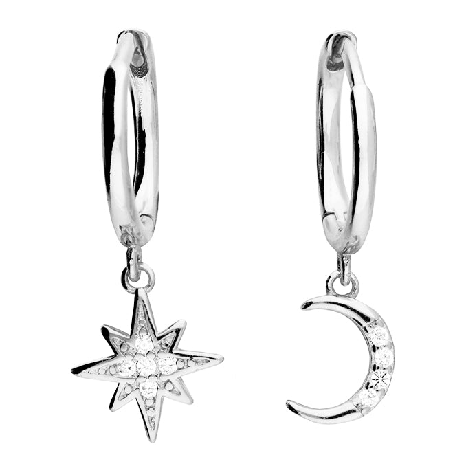 Sterling Silver CZ Moon and Star Charm Huggies - More Than Just a Gift | Narborough Hall