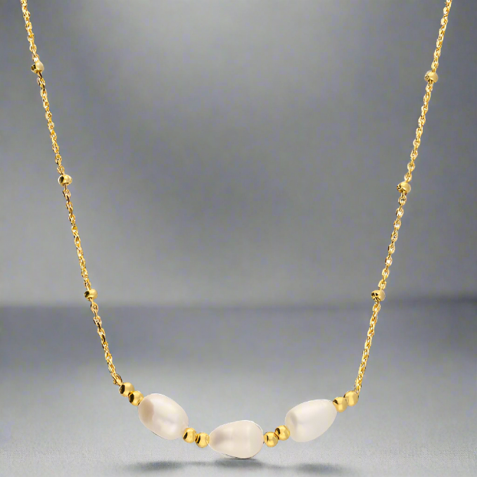 Gold Plated Sterling Silver And Trio Pearl Beaded Necklace - More Than Just a Gift | Narborough Hall