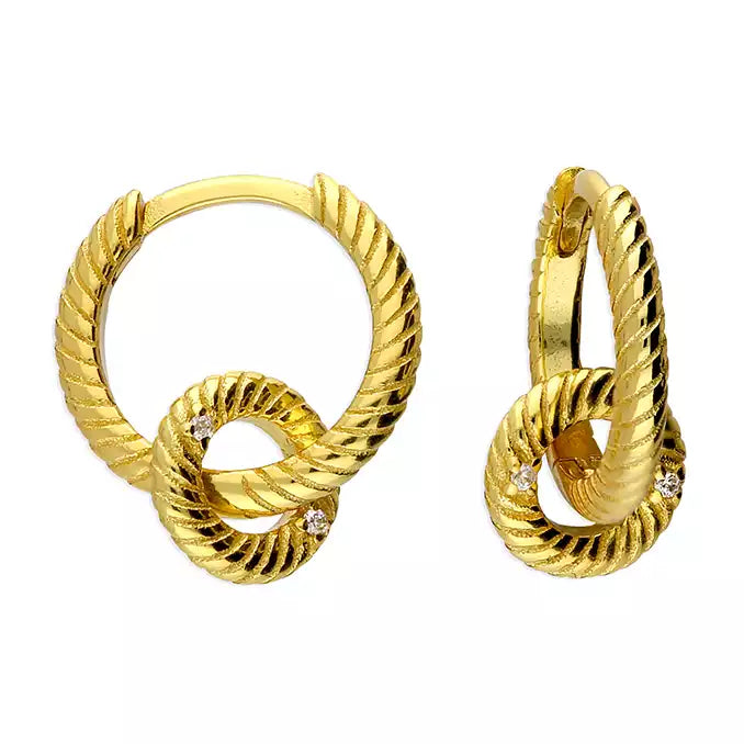 Sterling Silver Gold Plated Double Rope Huggie Earrings
