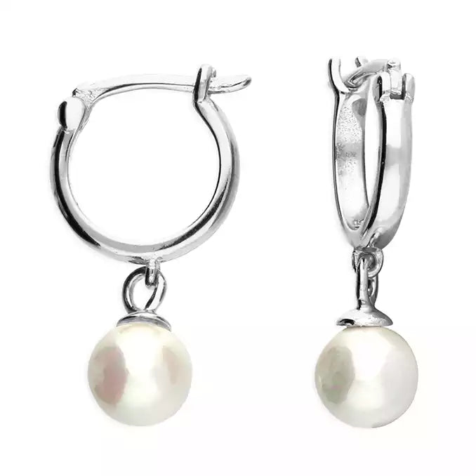 Sterling Silver Faux Pearl Hoop Earrings - More Than Just a Gift | Narborough Hall