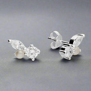 Sterling Silver Pearl and CZ Stud Earrings - More Than Just a Gift | Narborough Hall