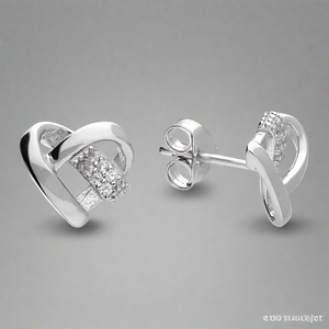 Sterling Silver Ribbon Heart Stud Earrings - More Than Just a Gift | Narborough Hall