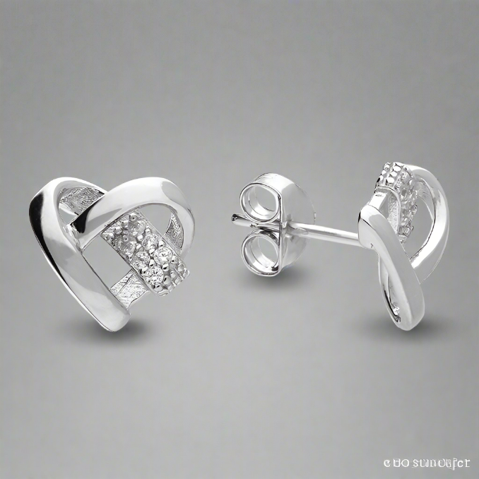 Sterling Silver Ribbon Heart Stud Earrings - More Than Just a Gift | Narborough Hall