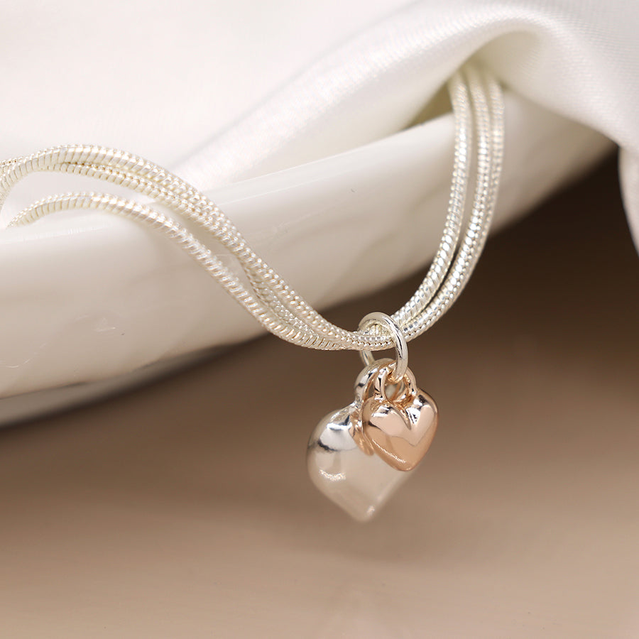 POM Silver Heart & Rose Gold Small Heart Chain Bracelet - More Than Just a Gift | Narborough Hall