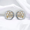 Unique & Co Sterling Silver, Yellow Gold and CZ Honeycomb Circle Earrings
